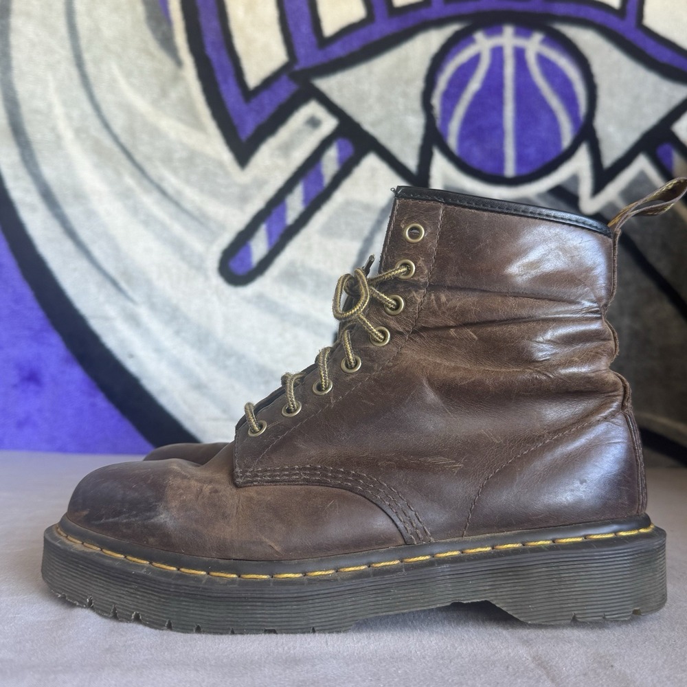 Size M8/W9 - Dr Martens Boots Leather Brown Y2K Combat Grunge Crazy Horse